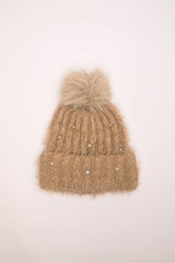 Berretto con strass e pompon