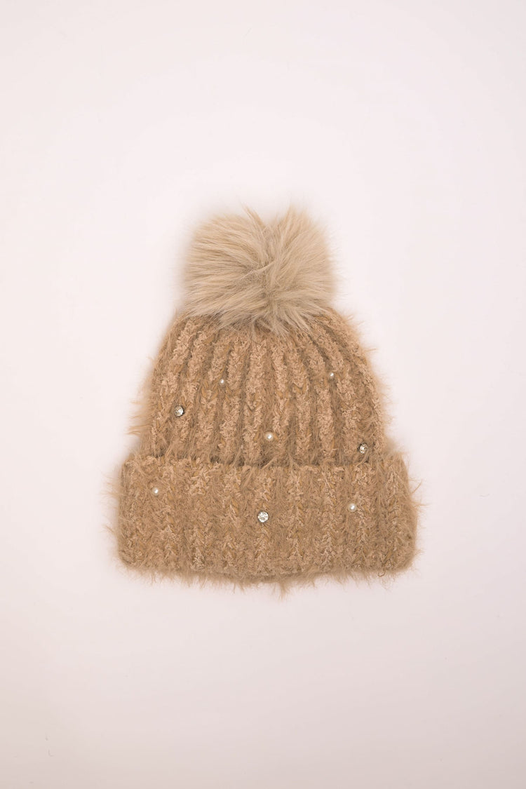 Berretto con strass e pompon