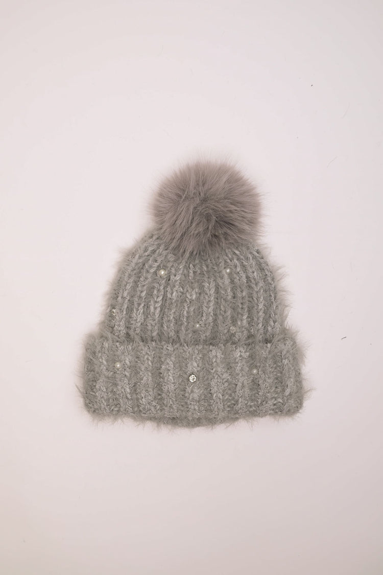 Berretto con strass e pompon