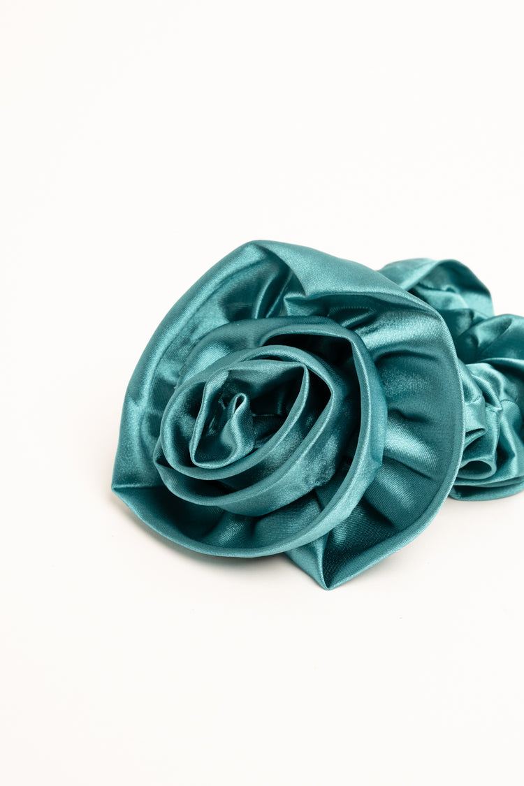 Elastico per capelli con rosa 3D verde acqua