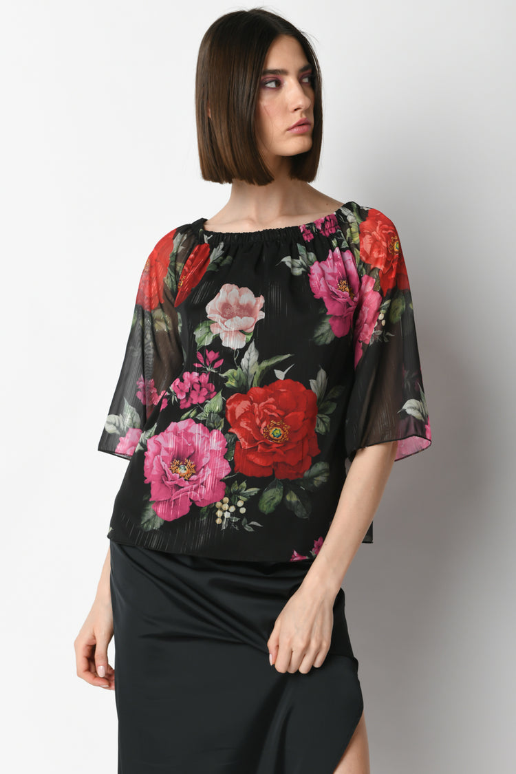 Blusa a stampa floreale lurex