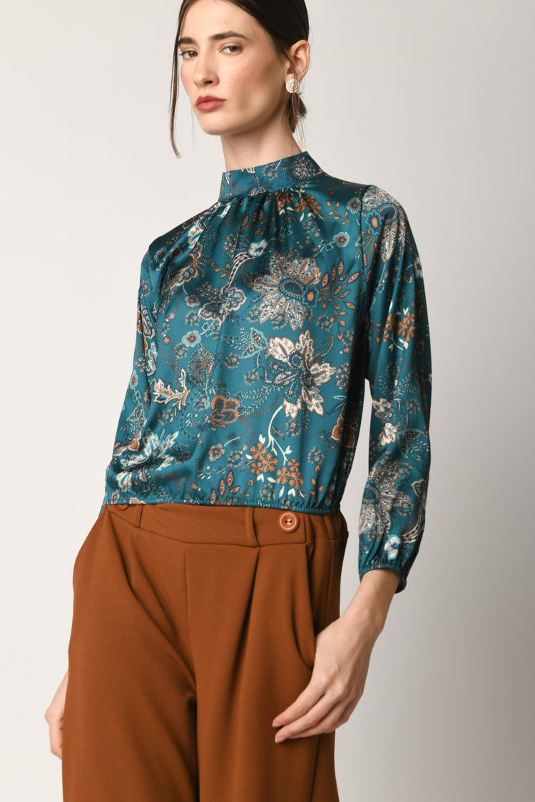 Blusa a stampa etnico-floreale