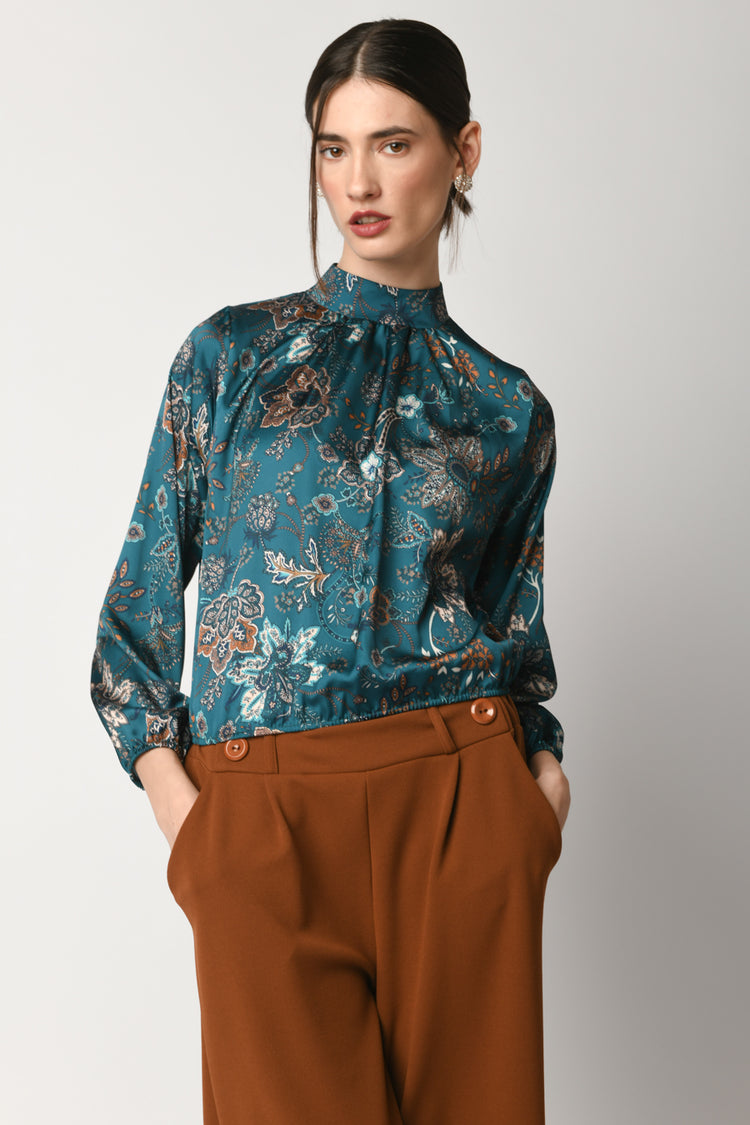 Blusa a stampa etnico-floreale