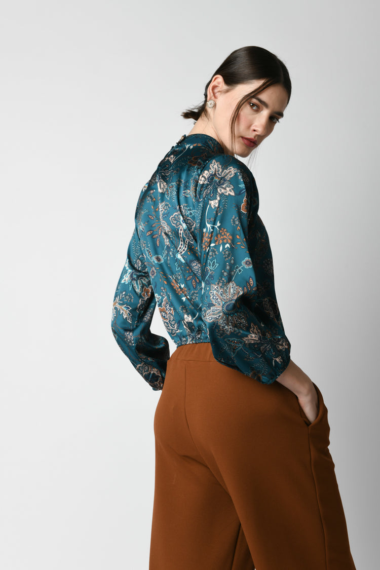 Blusa a stampa etnico-floreale