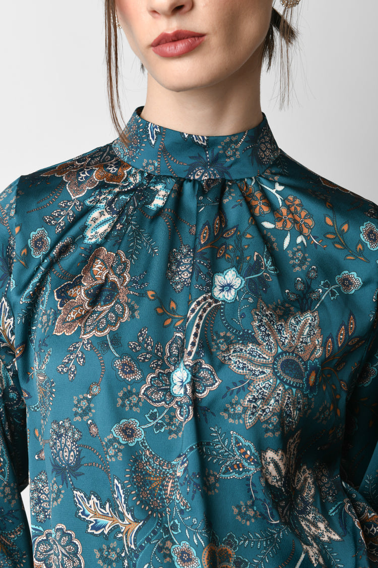 Blusa a stampa etnico-floreale