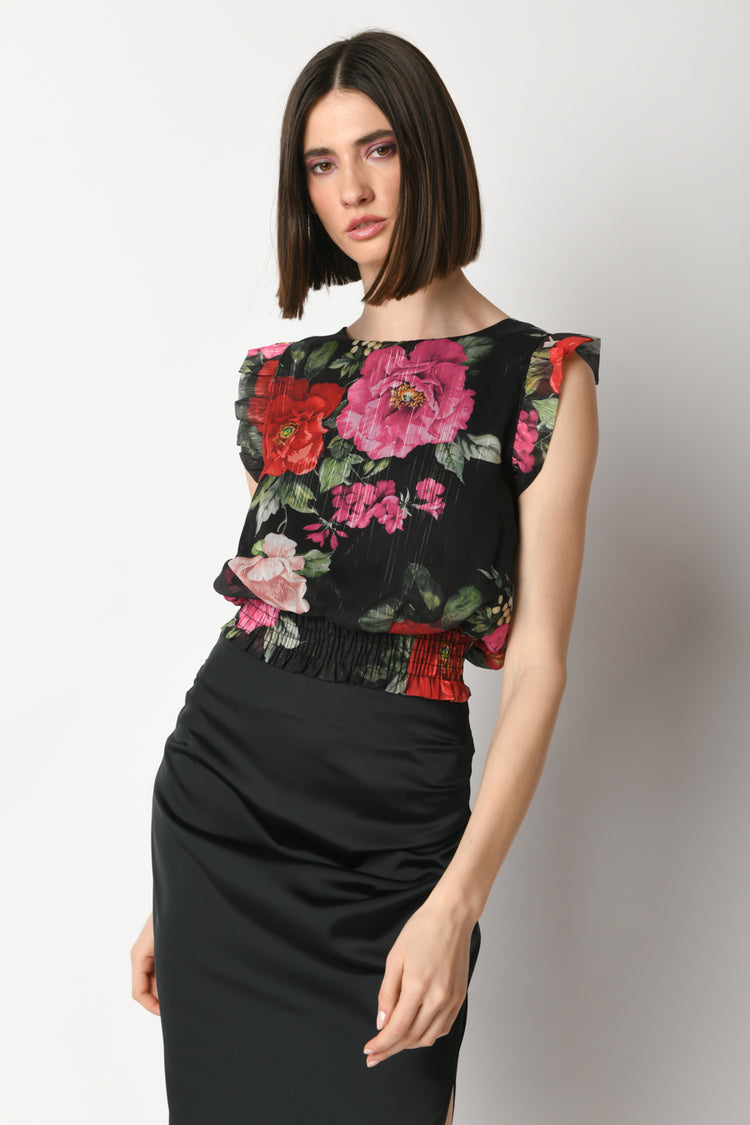 Top lurex a stampa floreale