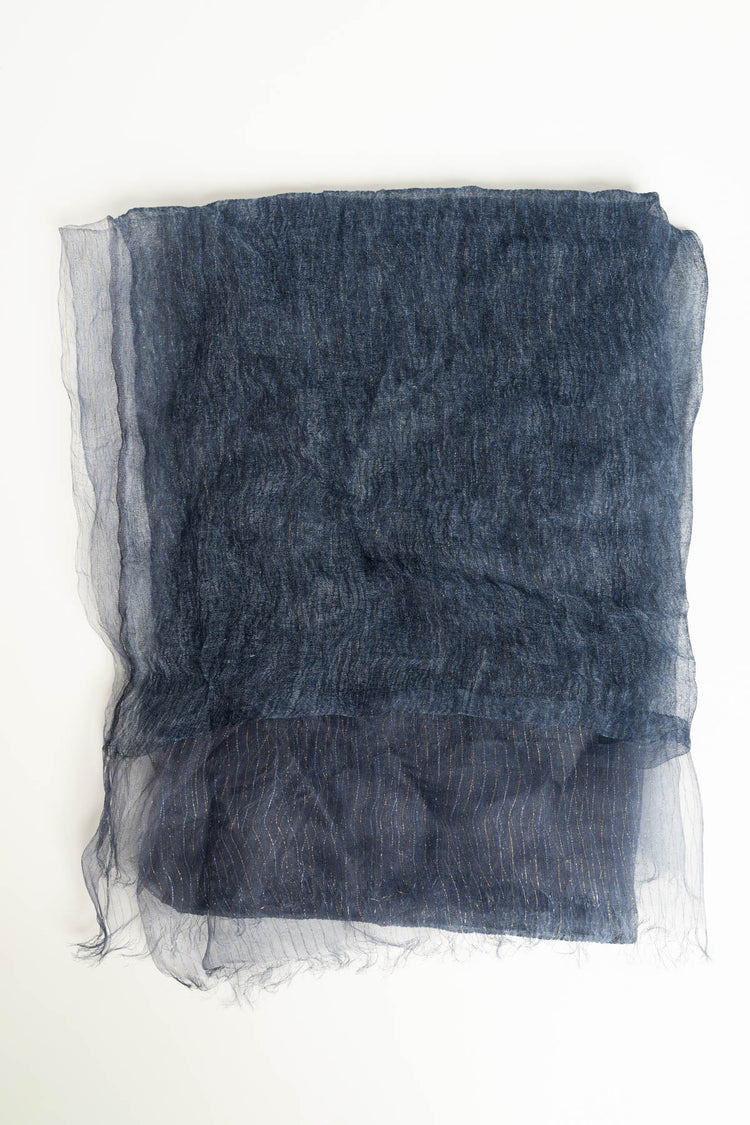 Sciarpa misto seta a fili lurex blu