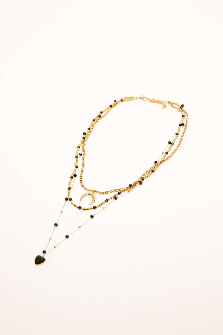 Collana a fili multipli con pendenti oro & nero