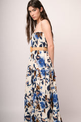 Abito lungo a punto smock con stampa floreale multicolor