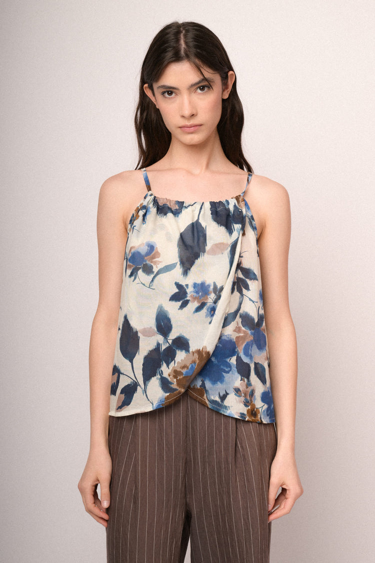 Top in cotone a stampa floreale multicolor