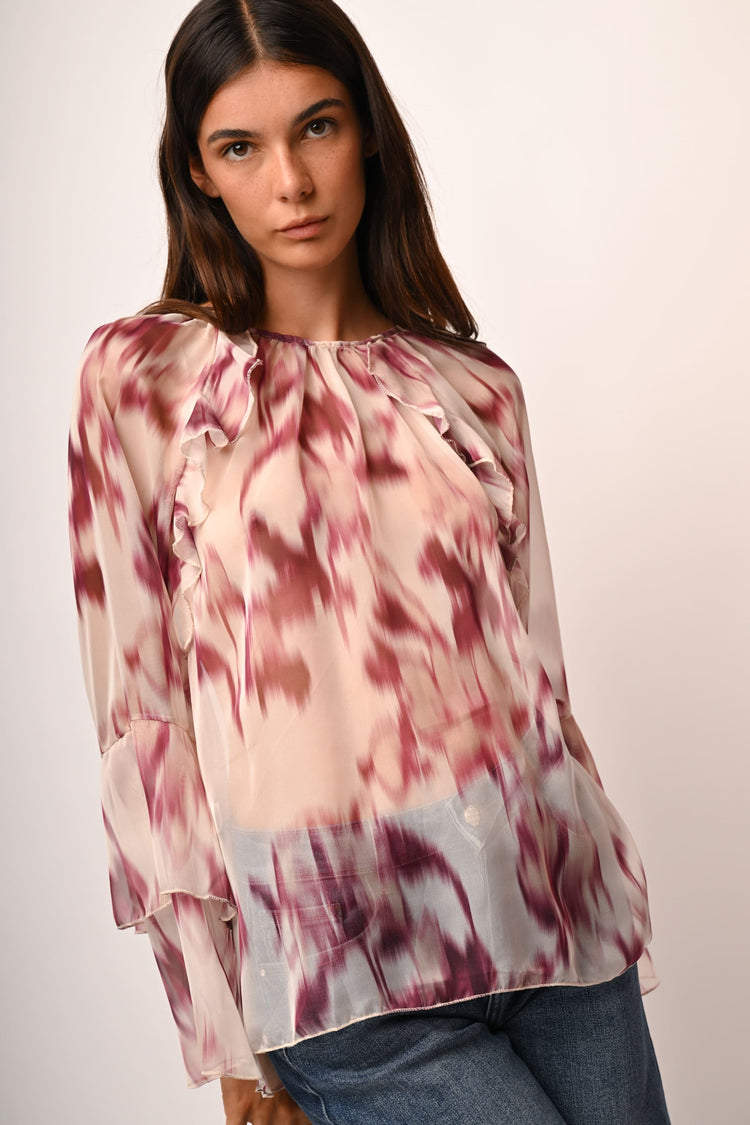 Blusa a stampa astratta con volants