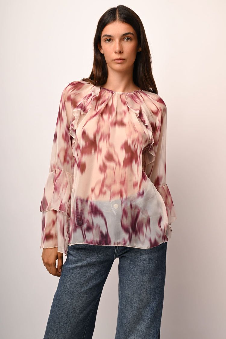 Blusa a stampa astratta con volants