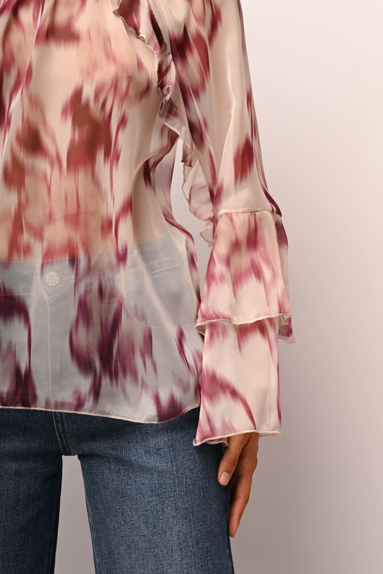 Blusa a stampa astratta con volants