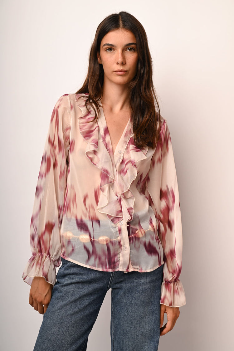 Camicia a stampa astratta con volants