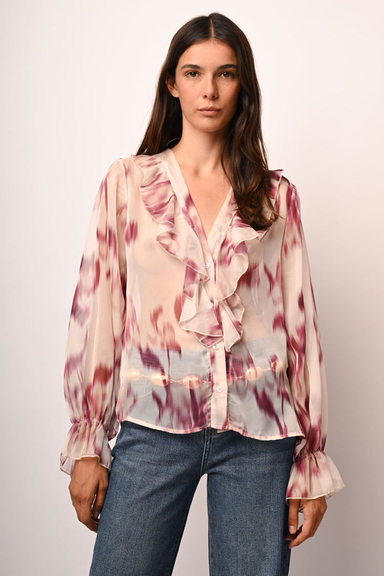 Camicia a stampa astratta con volants