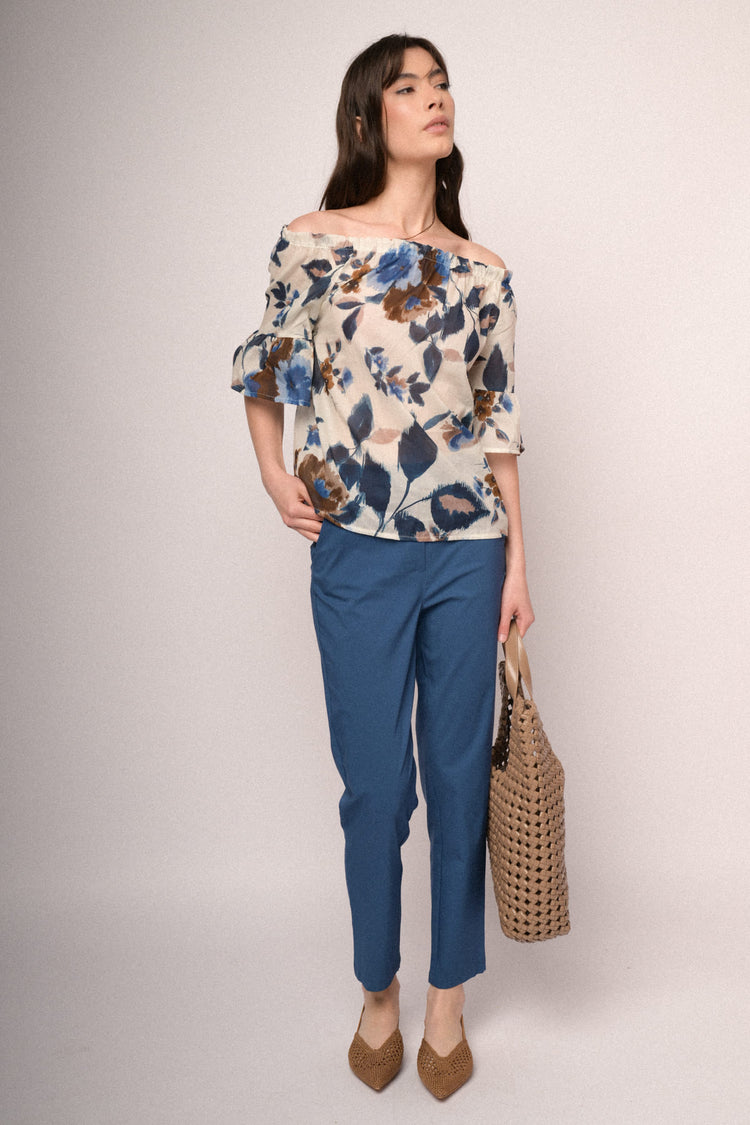 Blusa a spalle scoperte con stampa floreale multicolor