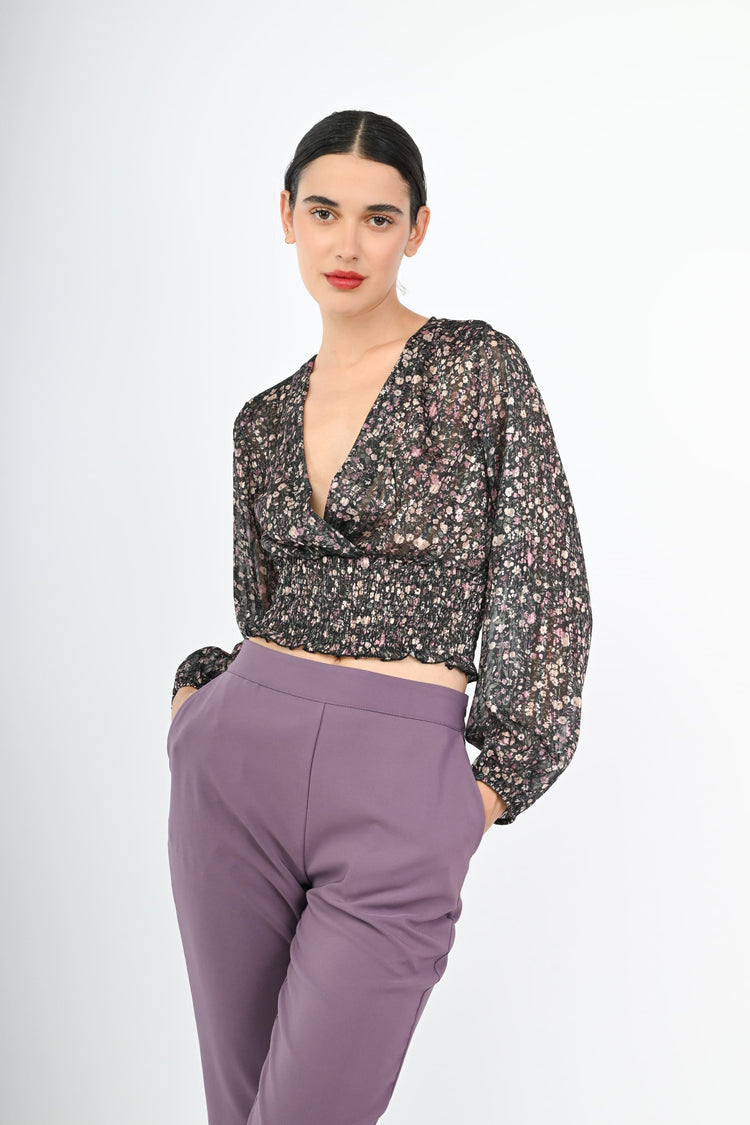 Top in georgette a stampa floreale