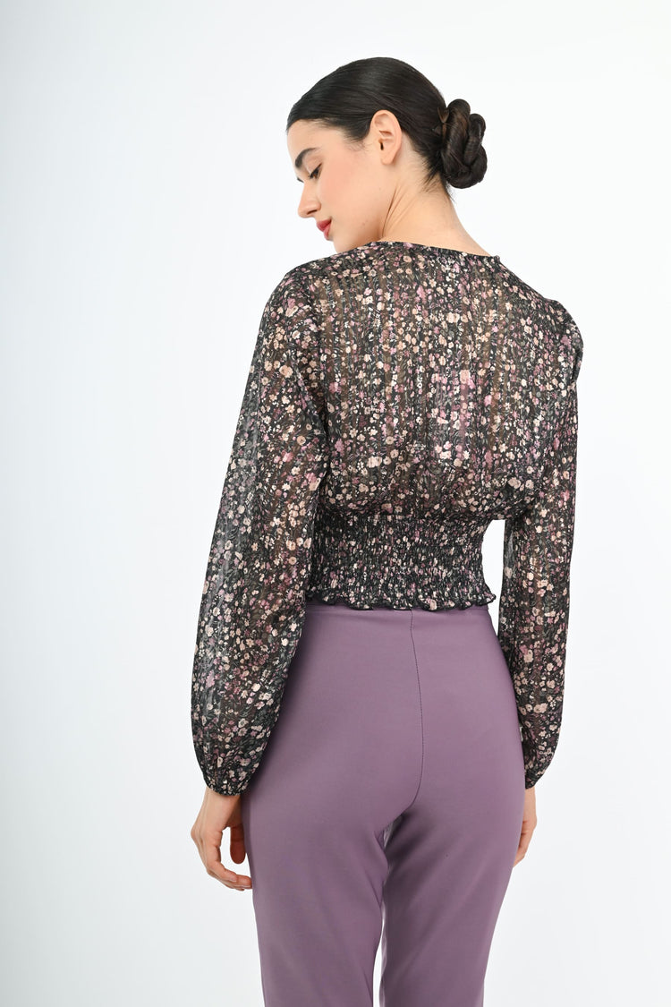 Top in georgette a stampa floreale