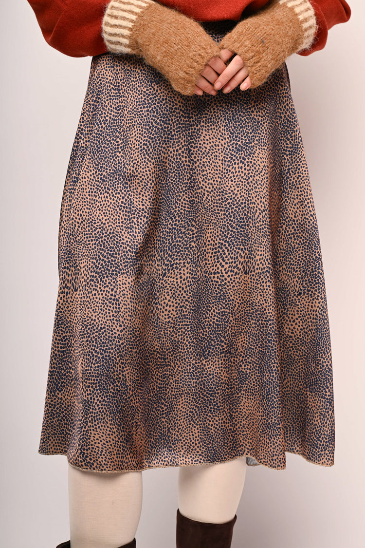 Gonna midi in raso a stampa animalier