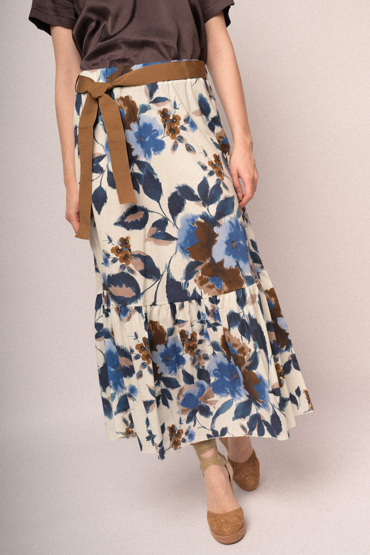 Gonna lunga in cotone a stampa floreale multicolor