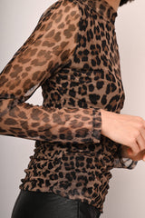 Top in tulle a stampa animalier