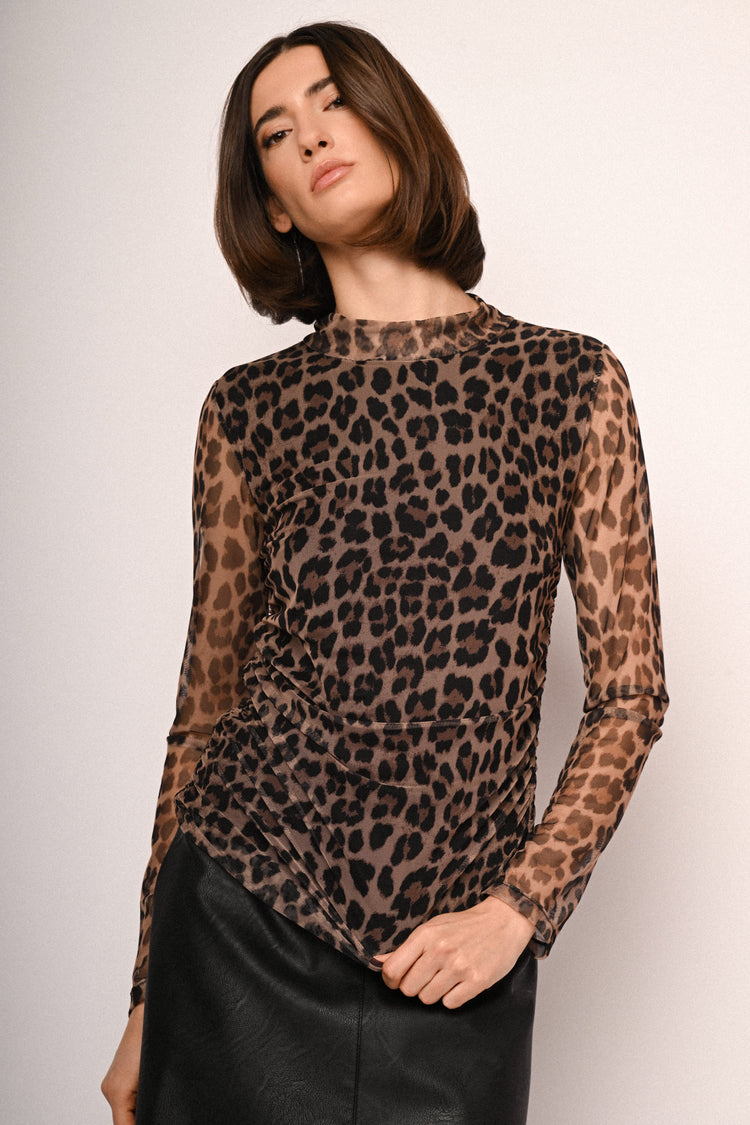 Top in tulle a stampa animalier