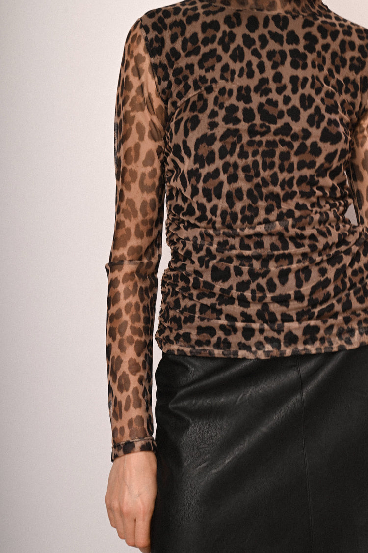 Top in tulle a stampa animalier