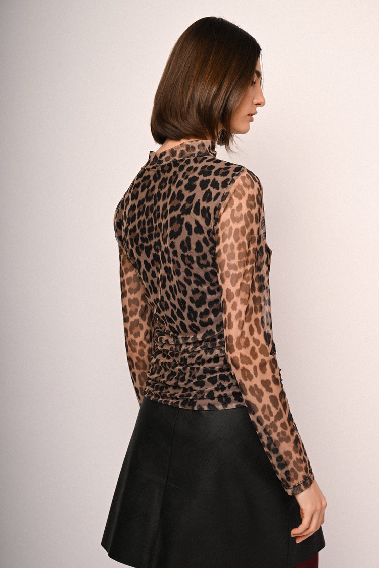 Top in tulle a stampa animalier