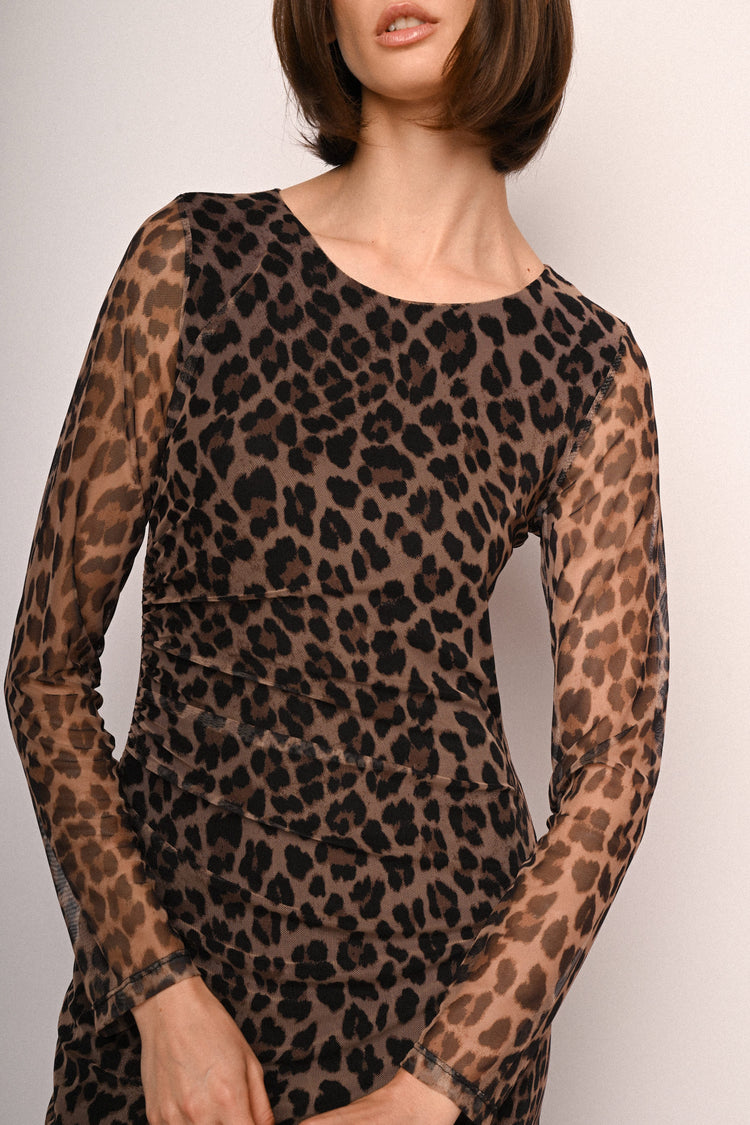 Abito midi in tulle a stampa animalier