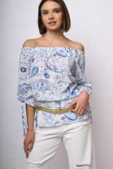 Blusa in pizzo Sangallo con spalle scoperte