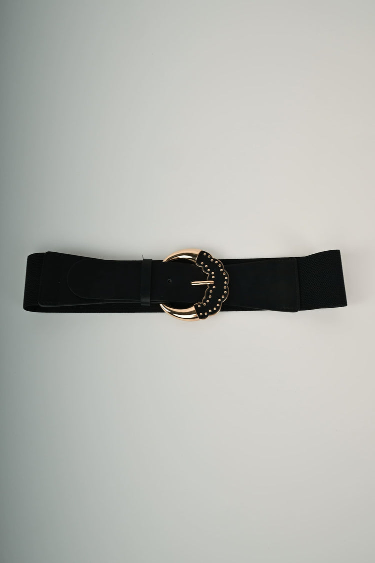 Cintura elastica con fibbia tonda e mini borchie