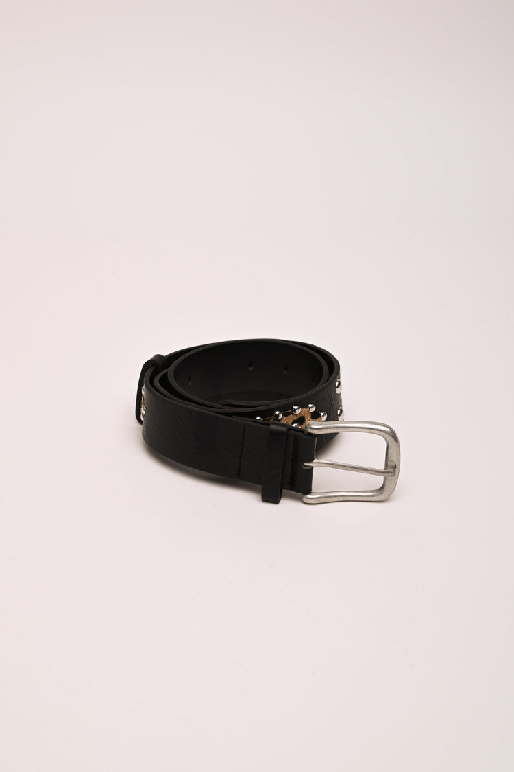 Cintura con inserti animalier e borchie