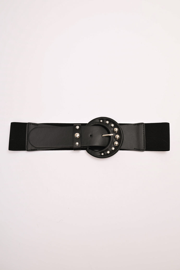 Cintura elastica con fibbia tonda e borchie