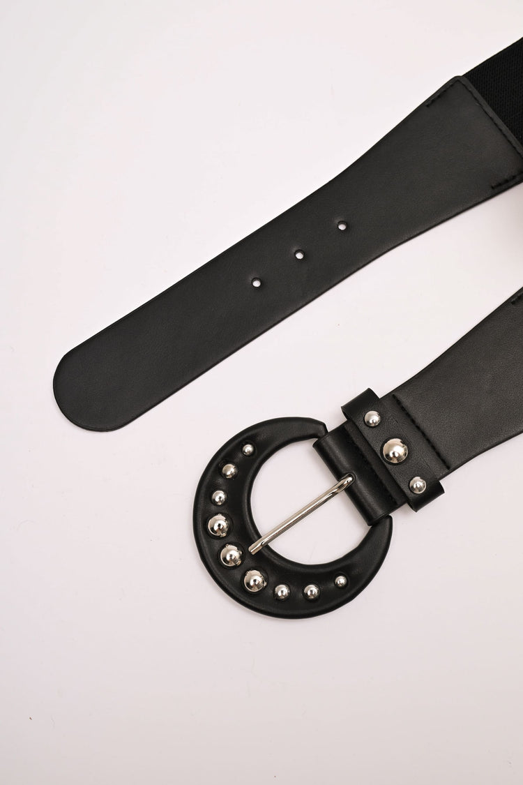 Cintura elastica con fibbia tonda e borchie
