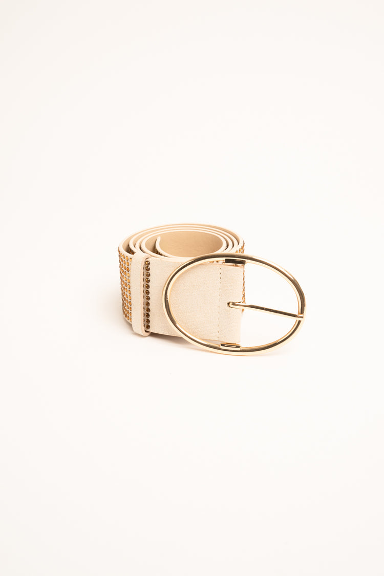 Cintura alta beige con decorazione strass