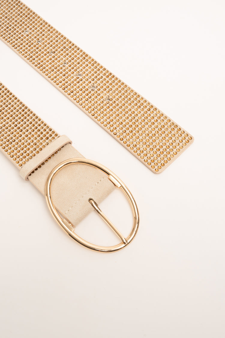 Cintura alta beige con decorazione strass