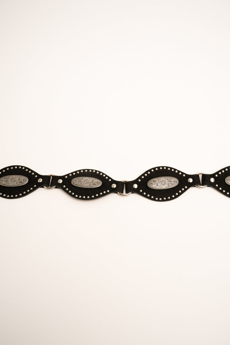 Cintura country-style nera con hardware argento