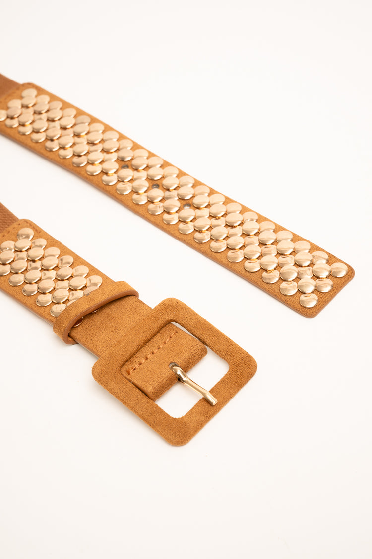 Cintura elastica cognac con decorazione borchie