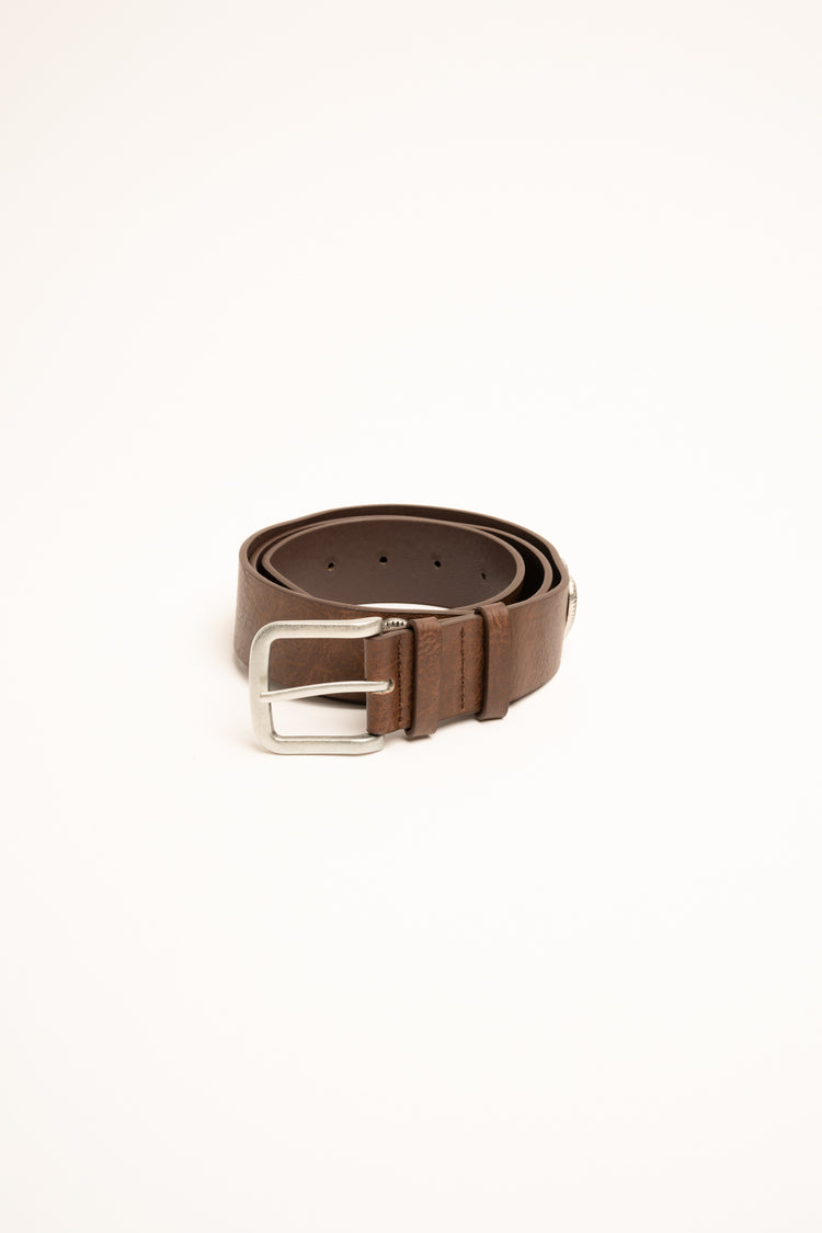 Cintura in similpelle marrone con decorazione a cuori