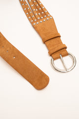 Cintura con borchie marrone