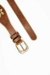 Cintura in similpelle cuoio con decorazione floreale