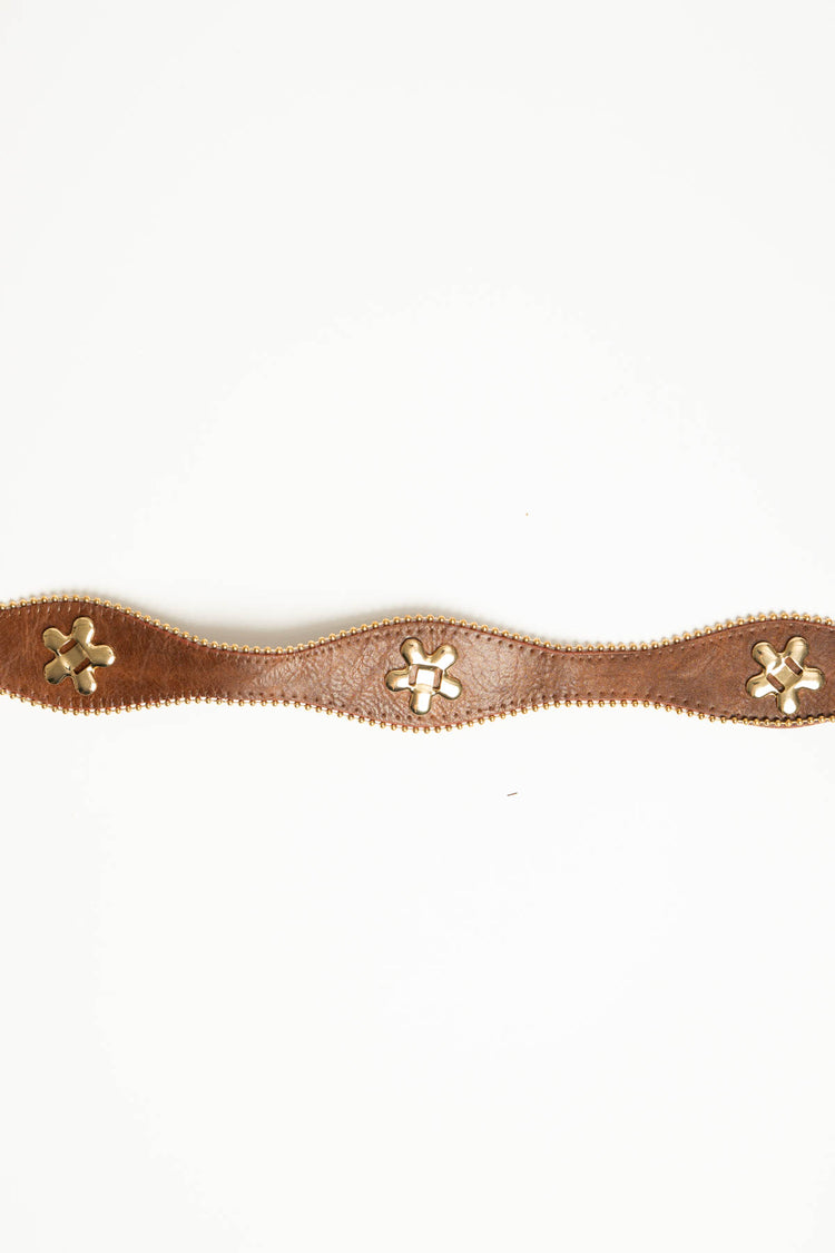 Cintura in similpelle cuoio con decorazione floreale