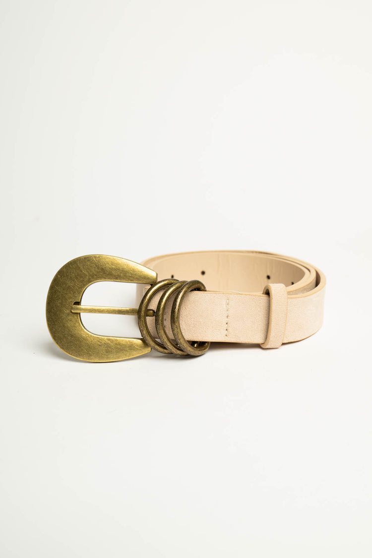 Cintura in similpelle beige con fibbia arrotondata