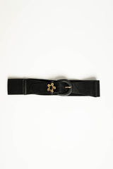 Cintura elastica in similpelle nera con fiore