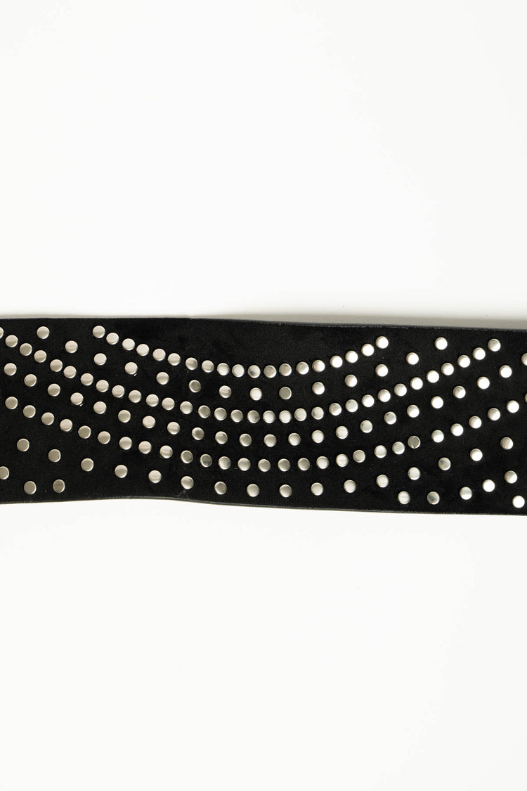 Cintura a fascia nera con mini borchie