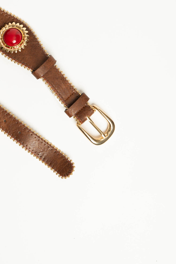 Cintura in similpelle cioccolato con pietre decorative