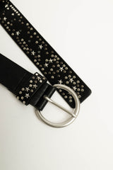 Cintura in similpelle nera con borchie e stelle