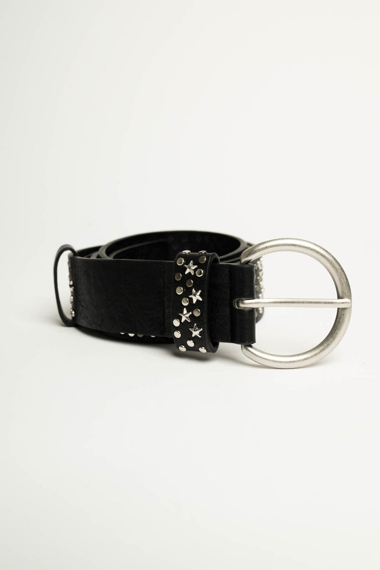 Cintura in similpelle nera con borchie e stelle