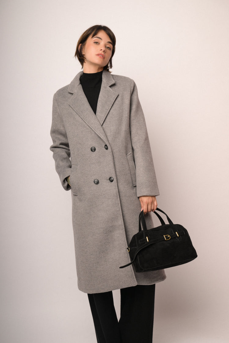 Borsa a bauletto in faux suede nera con fibbia