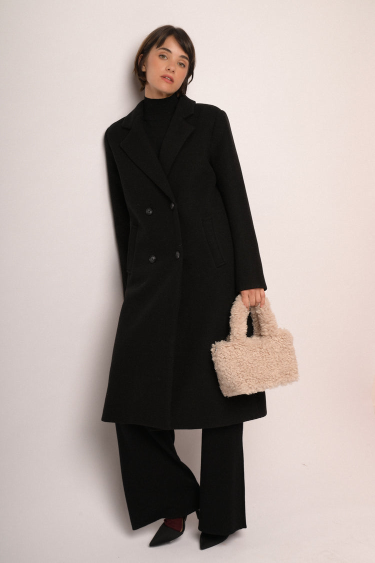 Borsa a mano in faux shearling beige